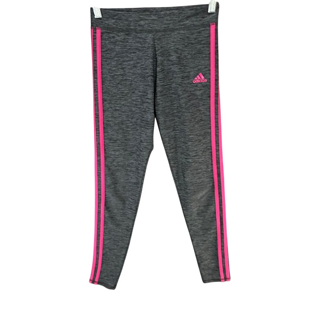 Adidas Leggings Youth Girls‎ L 14 Black Heather Pink 3 Stripe Active Athletic
